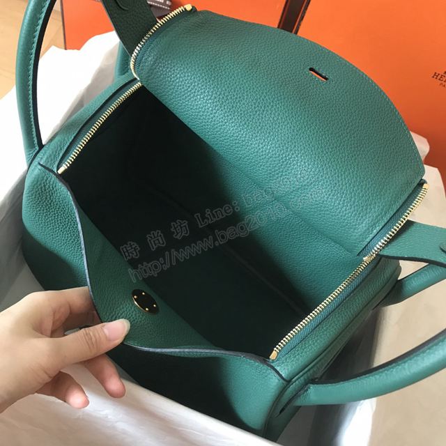 Hermes女包 愛馬仕手提包 進口頂級小牛皮 Lindy包 Z6孔雀綠 金扣 大小號  td1204